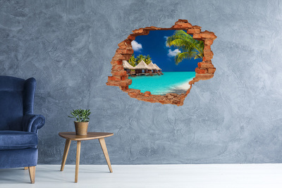 Vinilo pared rota 3d efecto realista Un oasis tropical sobre el agua