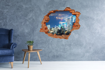 Pegatina de vinilo agujero 3d para pared Vista de la ciudad de noche