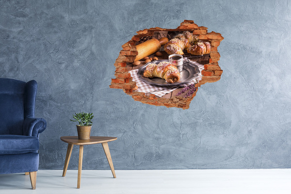 Vinilo pared rota 3d efecto realista Deliciosos croissants con café