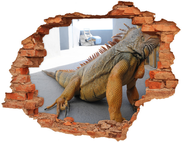 Pegatina de vinilo agujero 3d para pared Iguana en una pared dañada