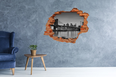 Vinilo pared rota 3d efecto realista Una vista de la ciudad en blanco y negro