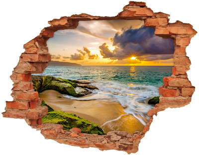 Vinilo pared rota 3d efecto realista Puesta de sol sobre el mar