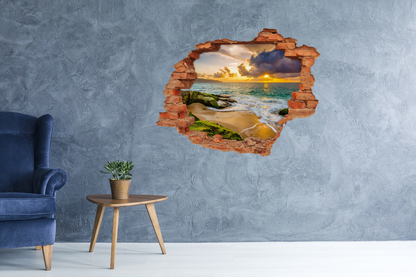 Vinilo pared rota 3d efecto realista Puesta de sol sobre el mar