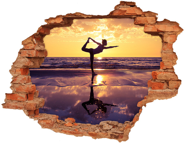 Pegatina de vinilo agujero 3d para pared Yoga en la playa al atardecer