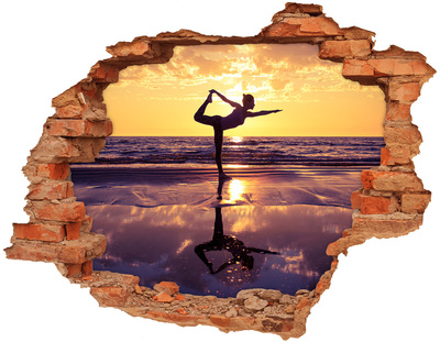 Pegatina de vinilo agujero 3d para pared Yoga en la playa al atardecer