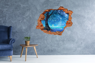 Vinilo pared rota 3d efecto realista Bosque mágico a la luz de la luna