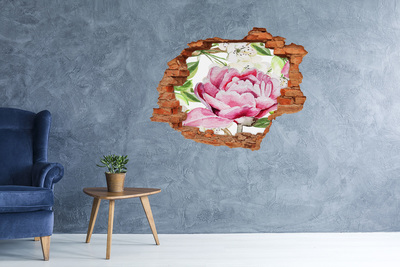 Vinilo pared rota 3d efecto realista Paisaje floral de un agujero en la pared