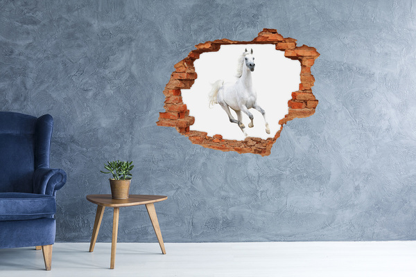 Pegatina de vinilo agujero 3d para pared Un caballo blanco en fuga