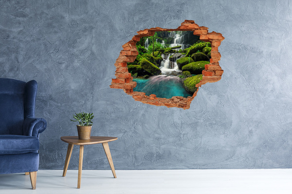 Vinilo pared rota 3d efecto realista Una cascada entre la vegetación