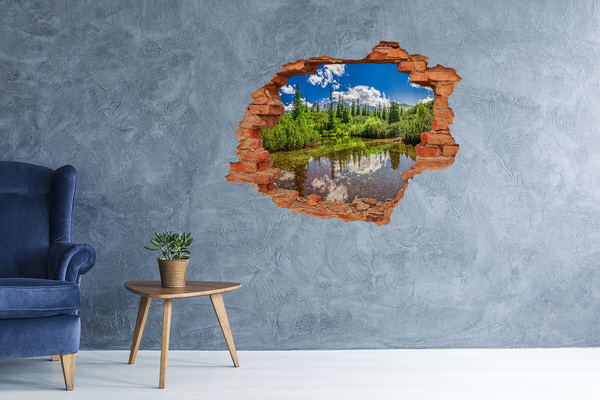 Vinilo pared rota 3d efecto realista Un paraíso verde junto al estanque