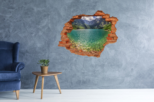 Pegatina de vinilo agujero 3d para pared Lago en las montañas