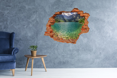 Pegatina de vinilo agujero 3d para pared Lago en las montañas