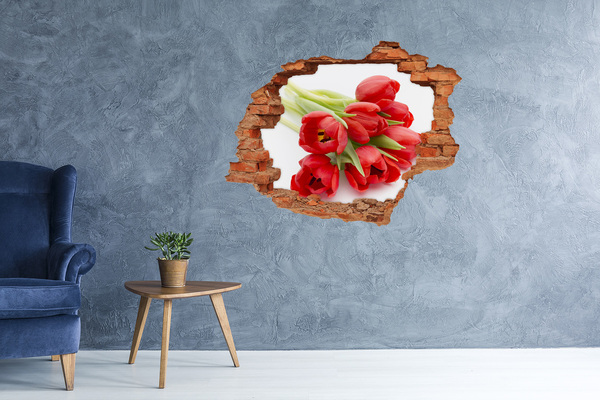 Pegatina agujero en la pared autoadhesiva Tulipanes en una pared rota