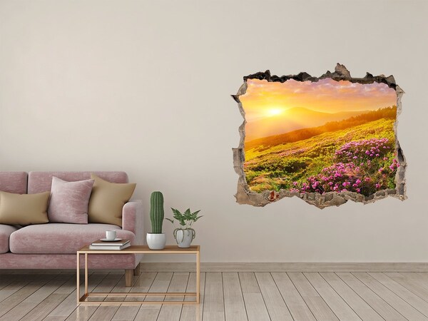 Trampantojo de pared rota efecto profundidad Paisaje de montaña al atardecer