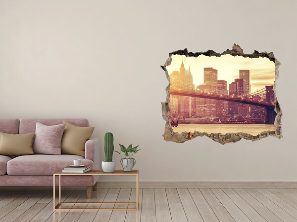 Vinilo pared rota 3d efecto realista Puente de Brooklyn al atardecer