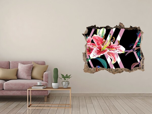 Vinilo pared rota 3d efecto realista Agujero de flor en la pared