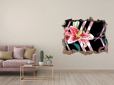 Vinilo pared rota 3d efecto realista Agujero de flor en la pared