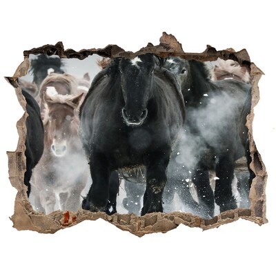 Pegatina de vinilo agujero 3d para pared Caballos galopando a través del muro