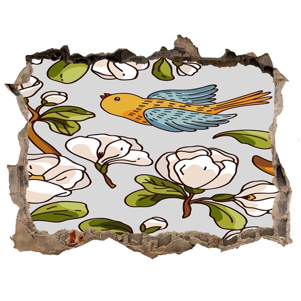 Pegatina de vinilo agujero 3d para pared Paraíso de flores con un pájaro