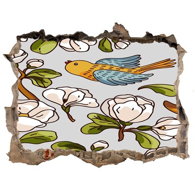 Pegatina de vinilo agujero 3d para pared Paraíso de flores con un pájaro