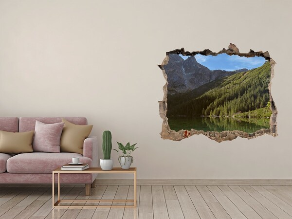 Pegatina de vinilo agujero 3d para pared Un lago de montaña en el valle