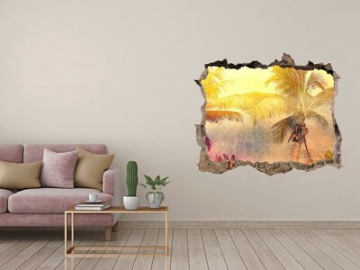 Vinilo pared rota 3d efecto realista Oasis tropical detrás del muro