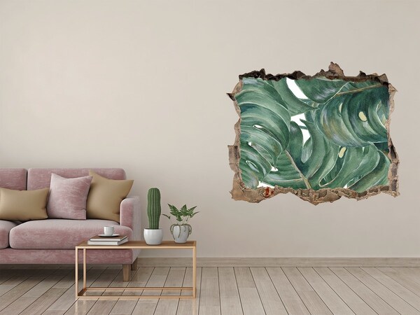 Vinilo pared rota 3d efecto realista Hojas verdes en hormigón