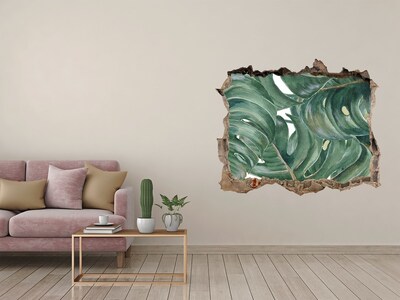 Vinilo pared rota 3d efecto realista Hojas verdes en hormigón