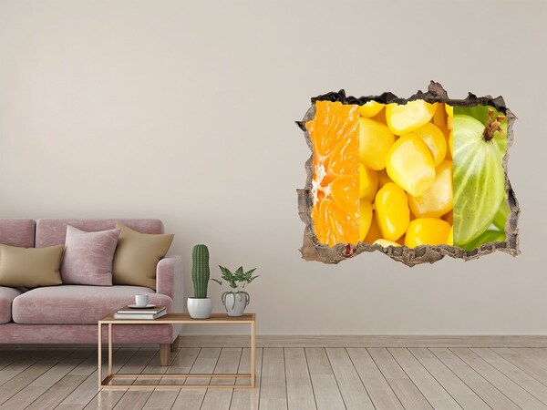Pegatina de vinilo agujero 3d para pared Mural de frutas en un agujero en la pared