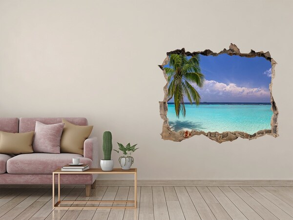 Pegatina de vinilo agujero 3d para pared Playa tropical con palmeras