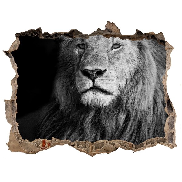 Vinilo pared rota 3d efecto realista León en un agujero en la pared