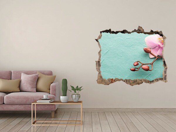 Trampantojo de pared rota efecto profundidad Flor de orquídea en una pared dañada