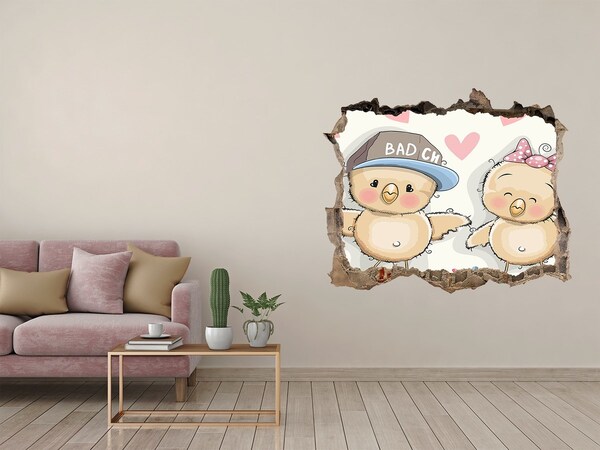 Pegatina de vinilo agujero 3d para pared Lindos pájaros en una patineta