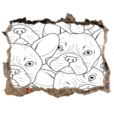 Dziura 3d fototapeta naklejka Psy francuskie w dziurze na ścianie