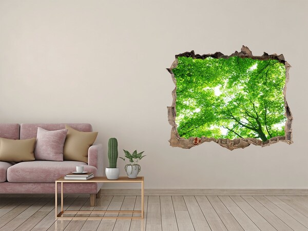 Vinilo pared rota 3d efecto realista Bosque verde en un agujero en la pared