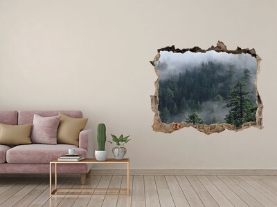 Vinilo pared rota 3d efecto realista Bosque verde en las nubes