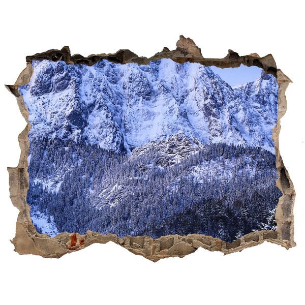 Pegatina de vinilo agujero 3d para pared Paisaje de montaña en paisaje invernal