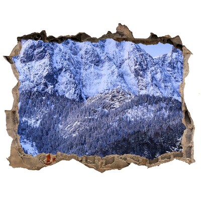Pegatina de vinilo agujero 3d para pared Paisaje de montaña en paisaje invernal