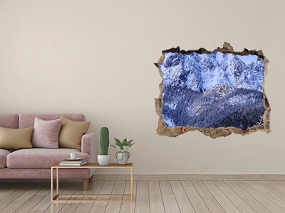 Pegatina de vinilo agujero 3d para pared Paisaje de montaña en paisaje invernal