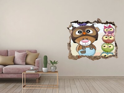 Trampantojo de pared rota efecto profundidad Adorable osito de peluche con búhos