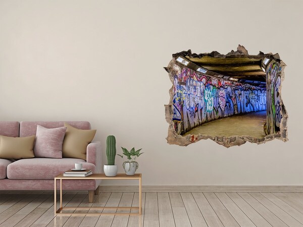 Vinilo pared rota 3d efecto realista Grafiti en un túnel de la ciudad