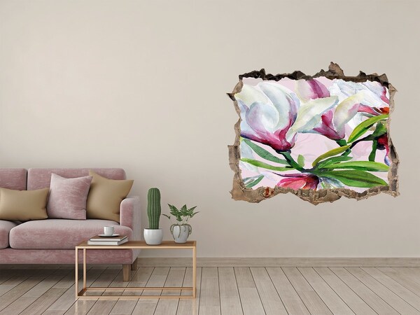 Vinilo pared rota 3d efecto realista Un paraíso de flores detrás del muro