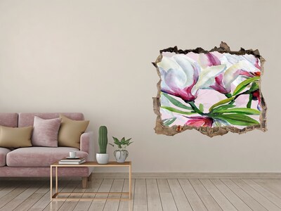 Vinilo pared rota 3d efecto realista Un paraíso de flores detrás del muro