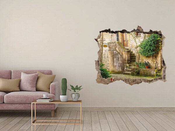 Trampantojo de pared rota efecto profundidad Escaleras encantadoras en un pueblo antiguo