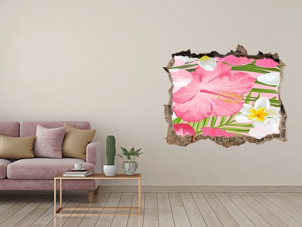 Vinilo pared rota 3d efecto realista Un paraíso de flores detrás del muro