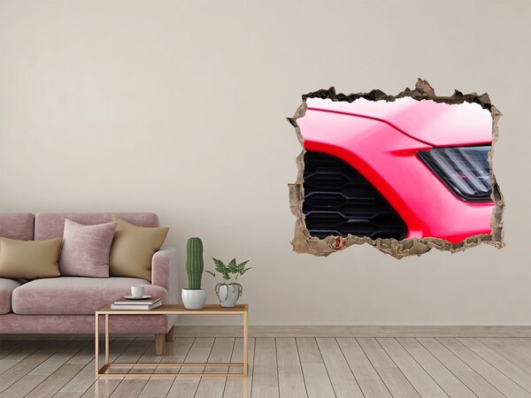 Vinilo pared rota 3d efecto realista Coche deportivo rojo a través de un agujero en la pared