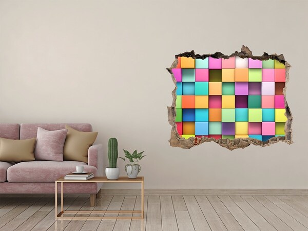 Vinilo pared rota 3d efecto realista Bloques de colores en un agujero en la pared