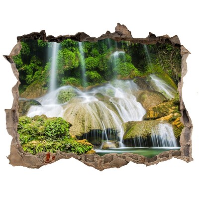 Vinilo pared rota 3d efecto realista Cascada en la selva