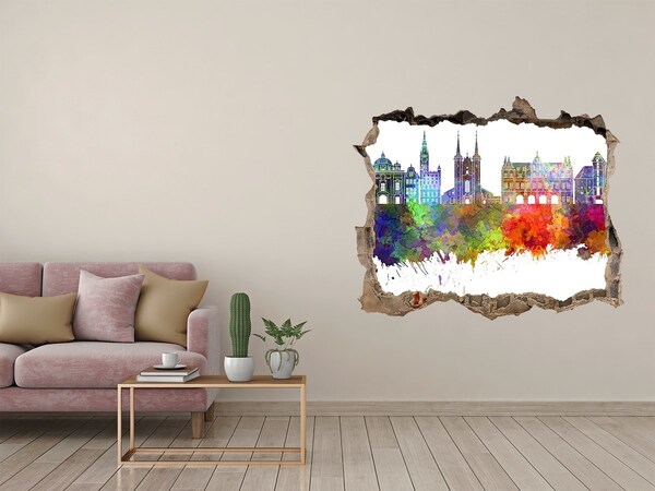 Pegatina agujero en la pared autoadhesiva Gdansk con los colores del arco iris