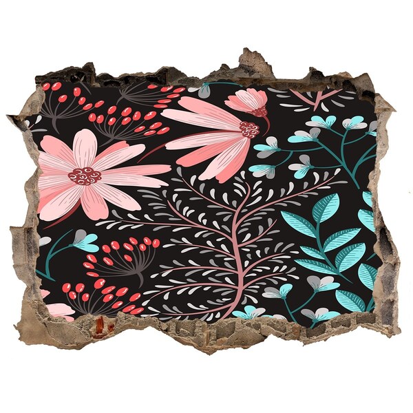 Pegatina de vinilo agujero 3d para pared Patrón floral sobre fondo negro